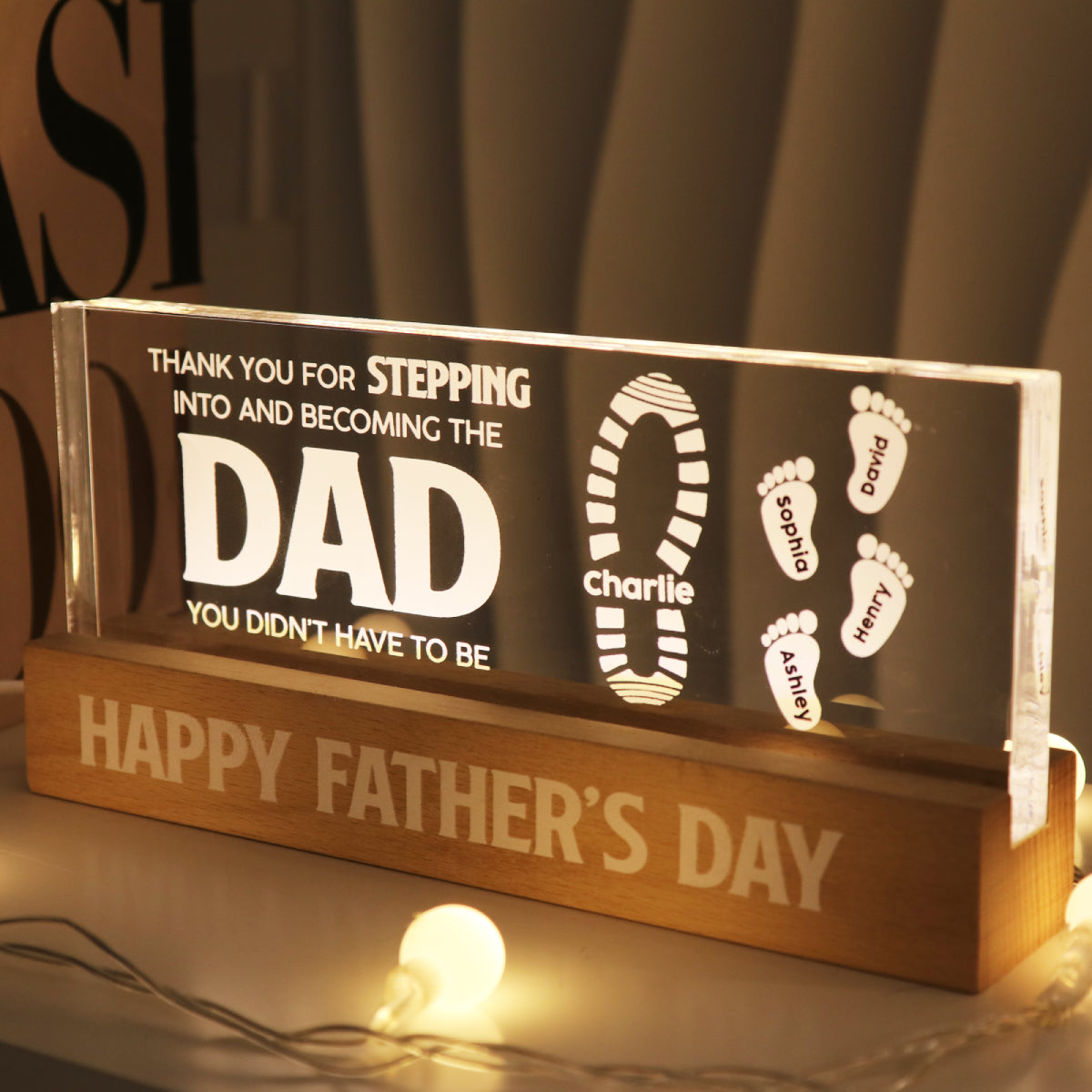 Stepdad Thank You For Stepping In Father‘s Day Gift Personalized Block LED Night Light