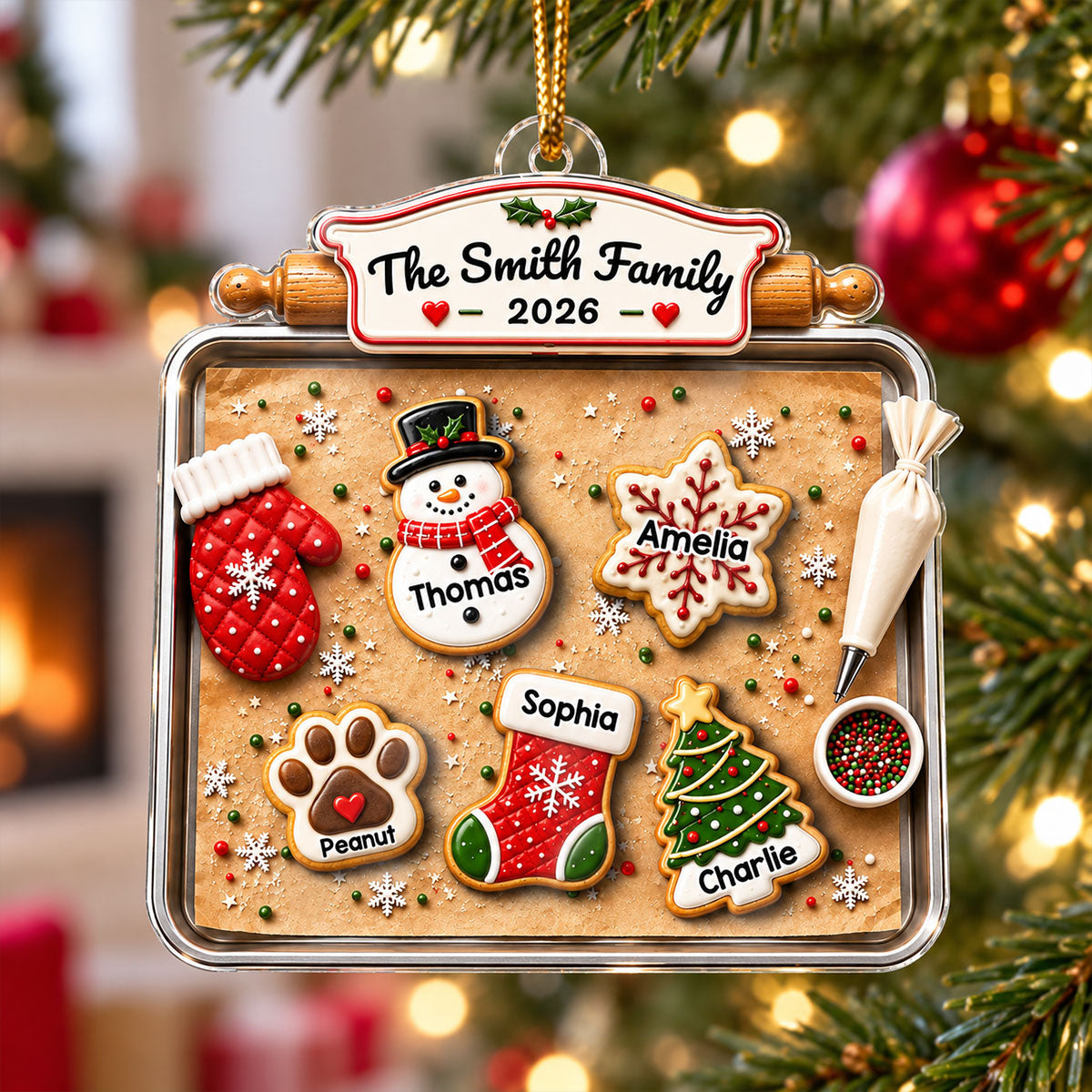 Family Gingerbread Cookie - Personalized Acrylic Ornament - Family Holiday Keepsake Gifts