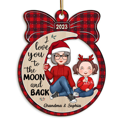 Cute Grandma & Grandkid Sitting Moon Gift Personalized Wooden Ornament