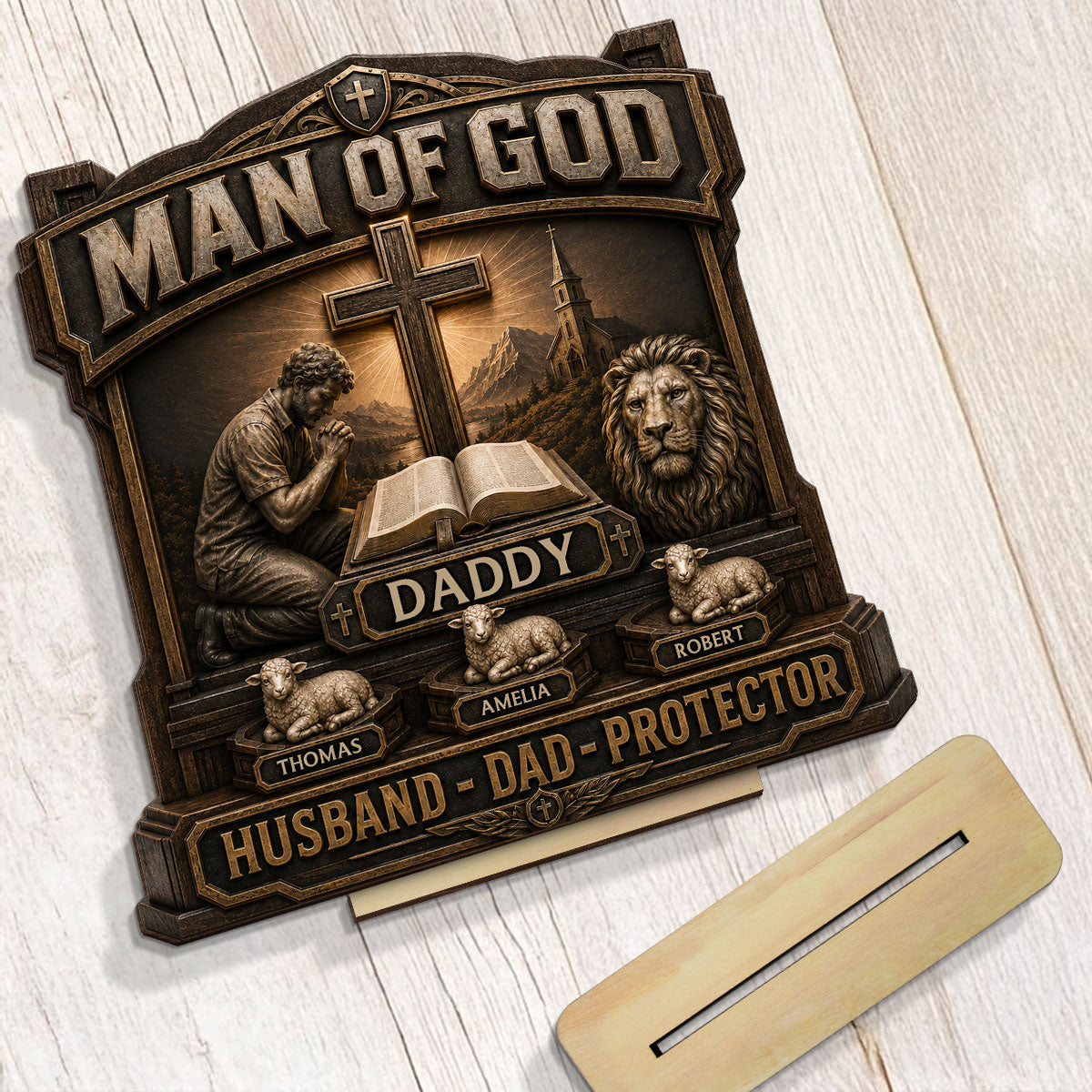 Man Of God - Personalized 2-Layered Wooden Plaque - Father's Day Gift For Dad, Husband, Grandpa, Christian Dad