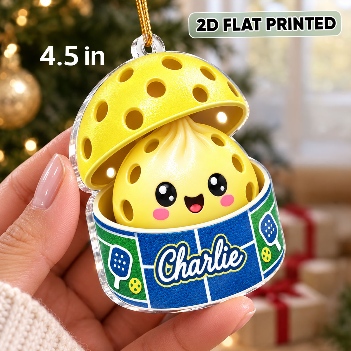 Custom Pickleball Dumpling Squishy Style - Personalized Acrylic Ornament - Christmas Gift for Son, Daughter, Grandkids