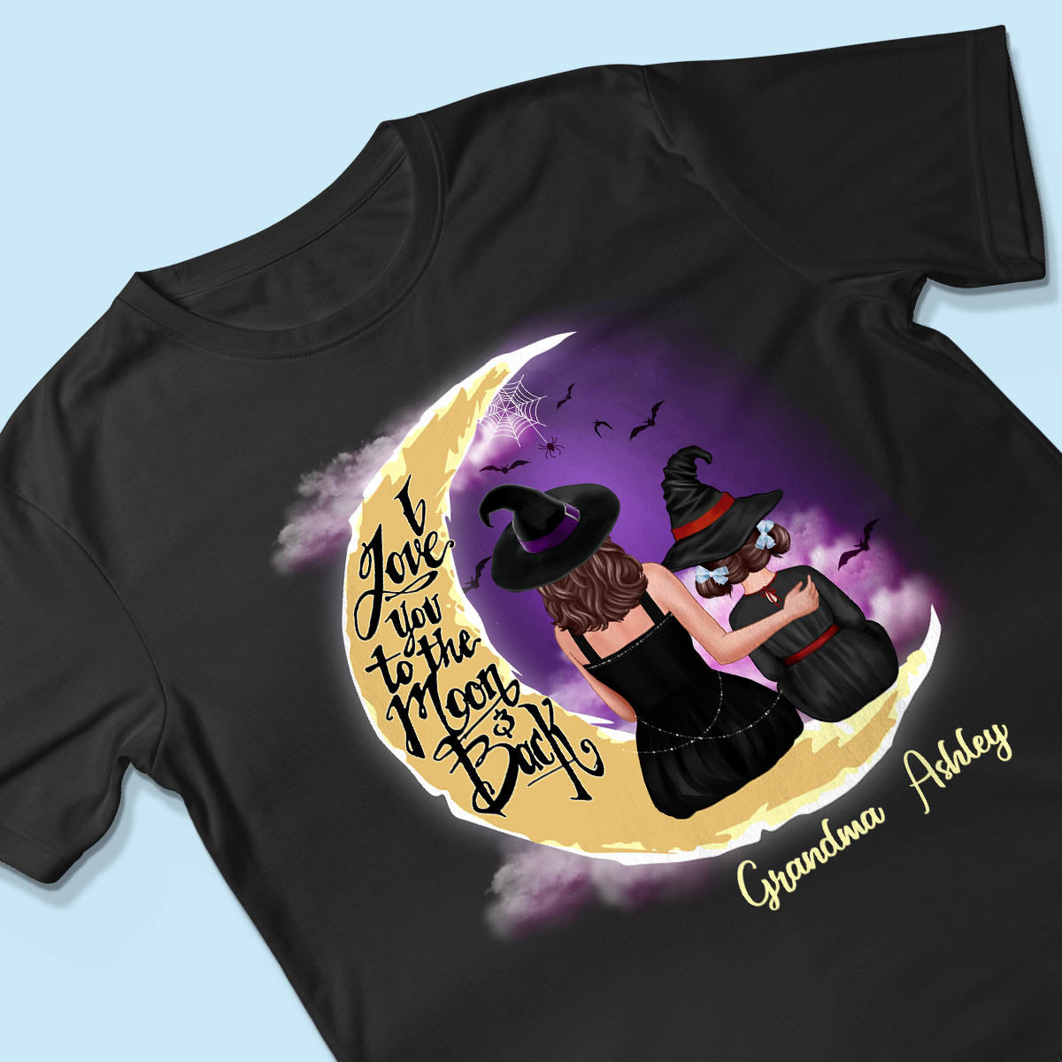 Halloween Mom Grandma Kids On Moon Back View Personalized Shirt
