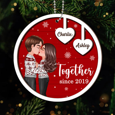 Coupe Kissing Heart Strings Christmas Personalized 2-Layer Wooden Ornament