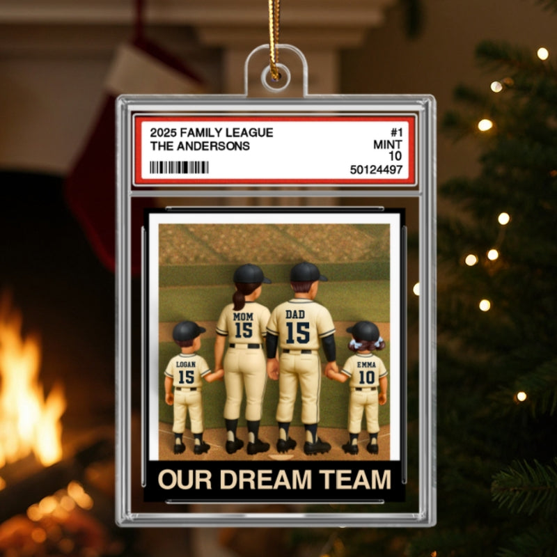 Baseball Family Couple & Kids Trading Card Style - Personalized Acrylic Ornament - Christmas Decor For Baseball Lovers