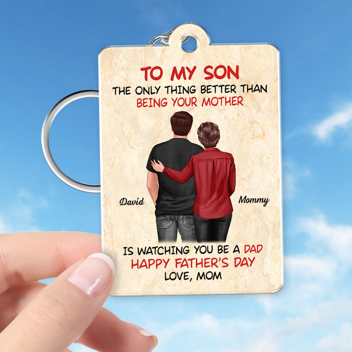 From Mom To Son Happy Father's Day Personalized Acrylic Keychain, Heartfelt Father's Day Gift For Son