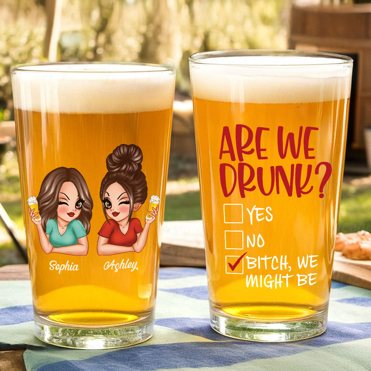 Are We Drunk Sassy Besties Personalized Beer Glass, Funny Birthday's Gift For Besties