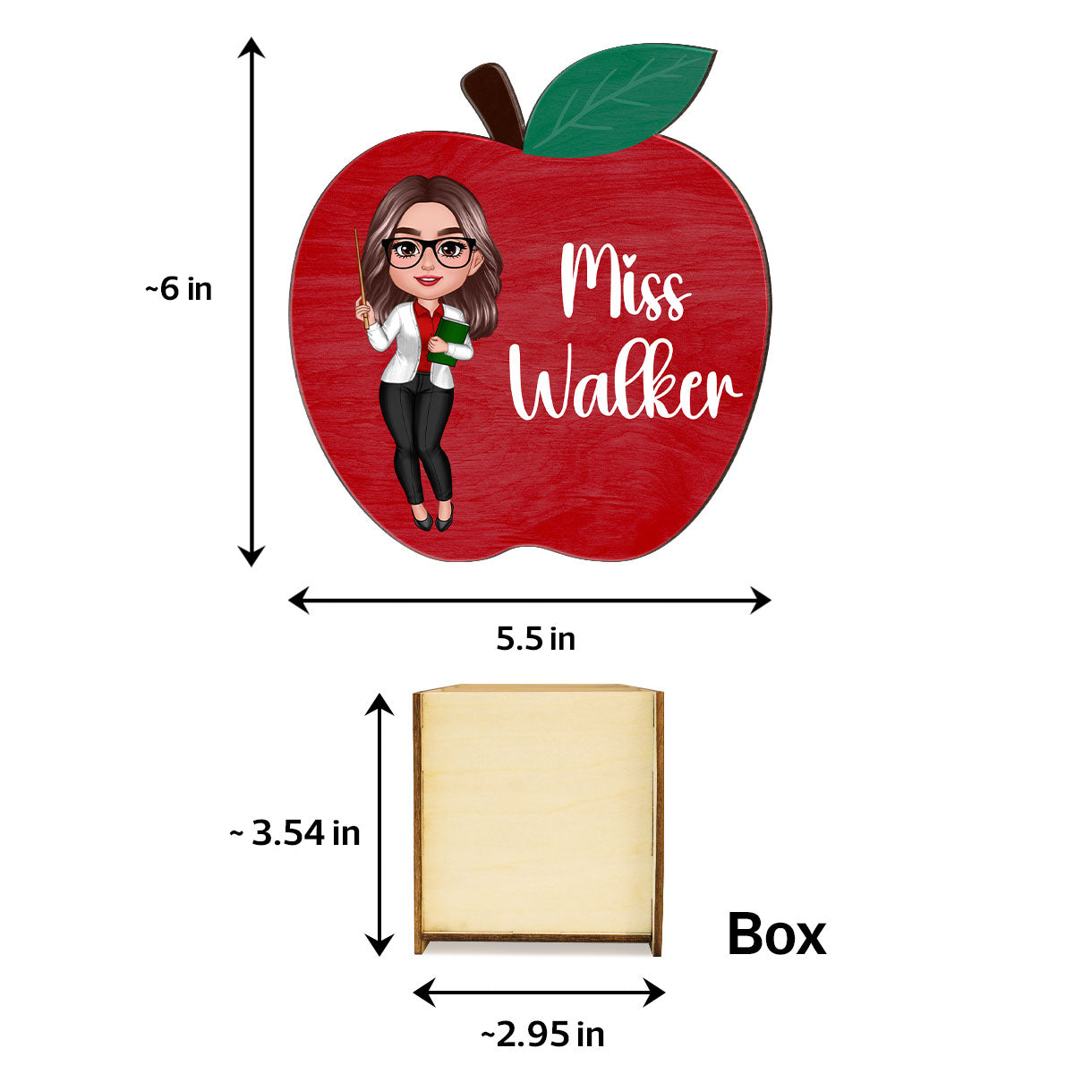 Happy Doll Teacher Personalized Apple Shaped Pen Pencil Holder, Office Decor for Teacher