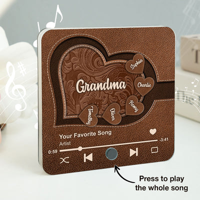 Grandma's Little Sweethearts, Leather Effect Printed Personalized Music Fridge Magnet, Custom Any Song You Want, Birthday, Gift for Grandma