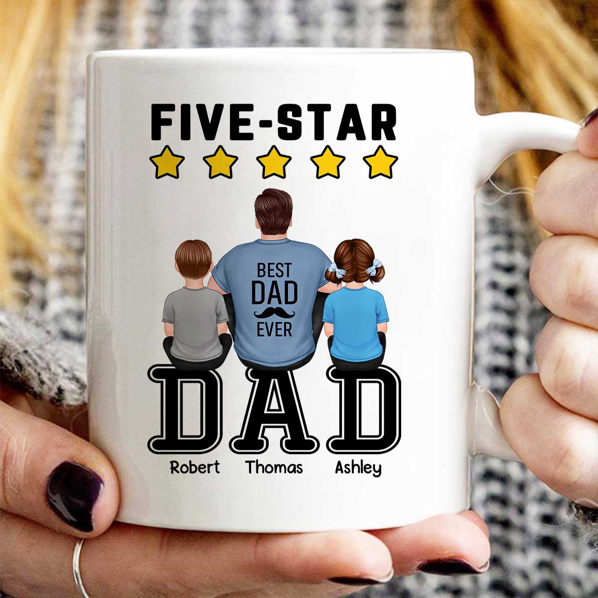 Five - Star Dad Back View Dad And Kids Personalized Mug