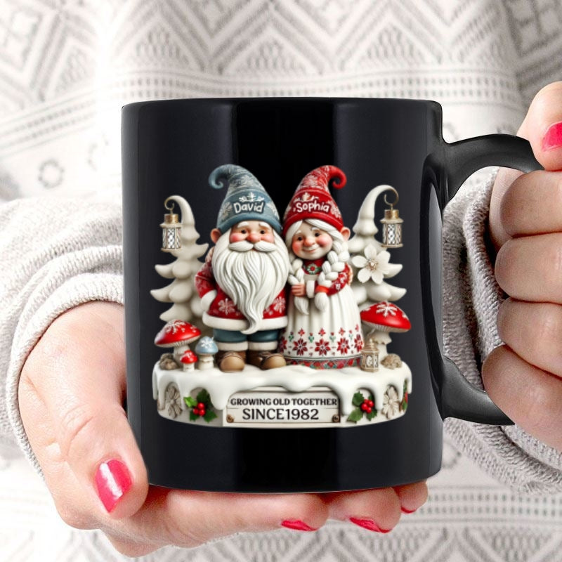 3D Effect Gnome Couple Together Personalized Mug, Heartfelt  Gift For Couple, For Him, For Her, Husband, Wife