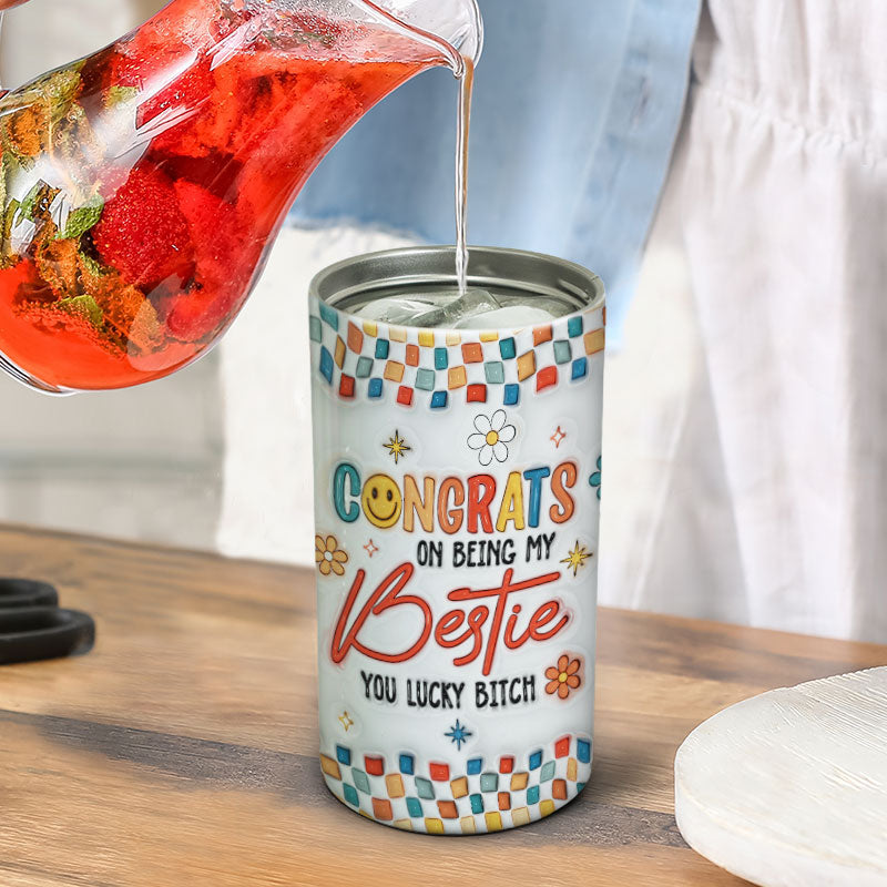 Summer Y2K Besties 3D Inflated Effect Print Personalized 4 In 1 Can Cooler, Gift For Besties