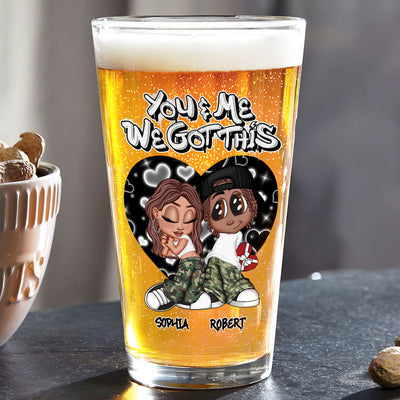Y2K Couple Airbrushed Personalized Beer Glass, Pint Glass, Gift For Him, Gift For Her
