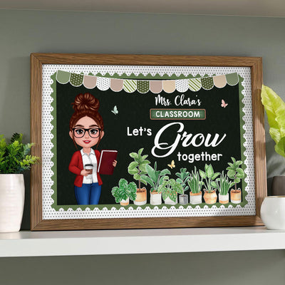 Greenery Boho Plants Let's Grow Together Teacher Personalized Poster, Classroom Decoration