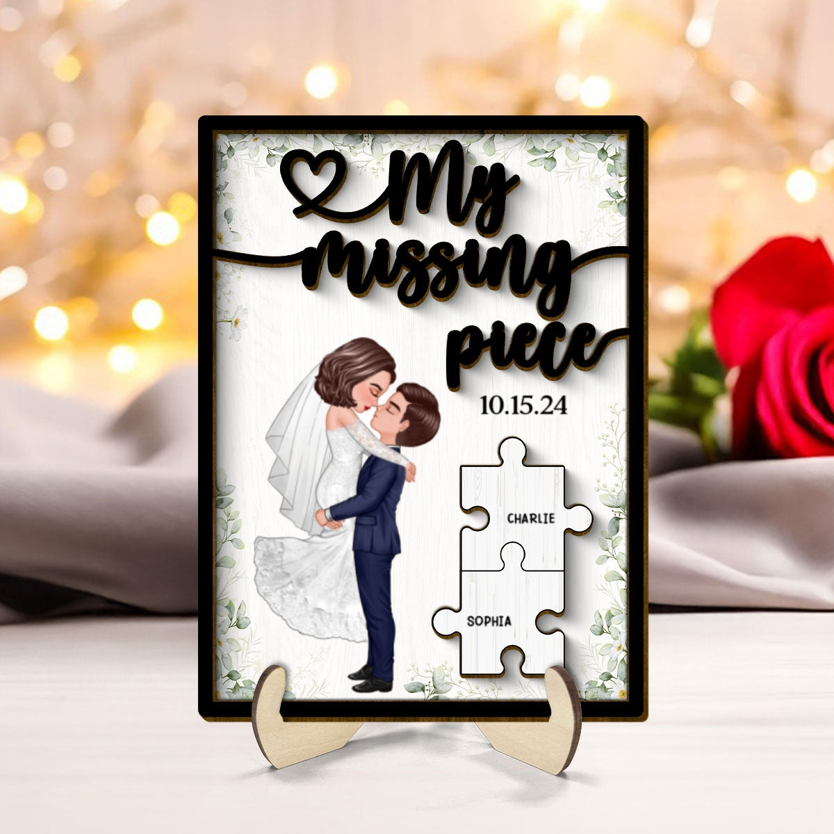 Couple Groom Bride My Missing Piece Personalized 2-Layered Wooden Plaque, Perfect Valentine's Home Decor,  Gift For Him, For Her, Wedding Gift, Anniversary Gift