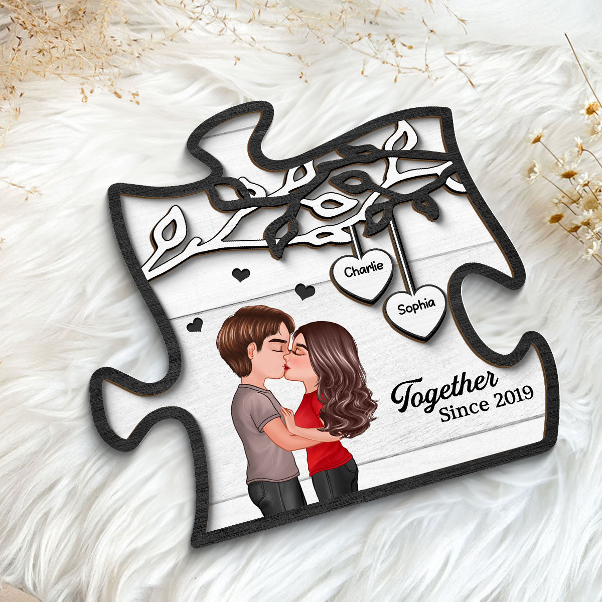 Couple Kissing Under Tree My Missing Piece Personalized 2-Layer Wooden Plaque