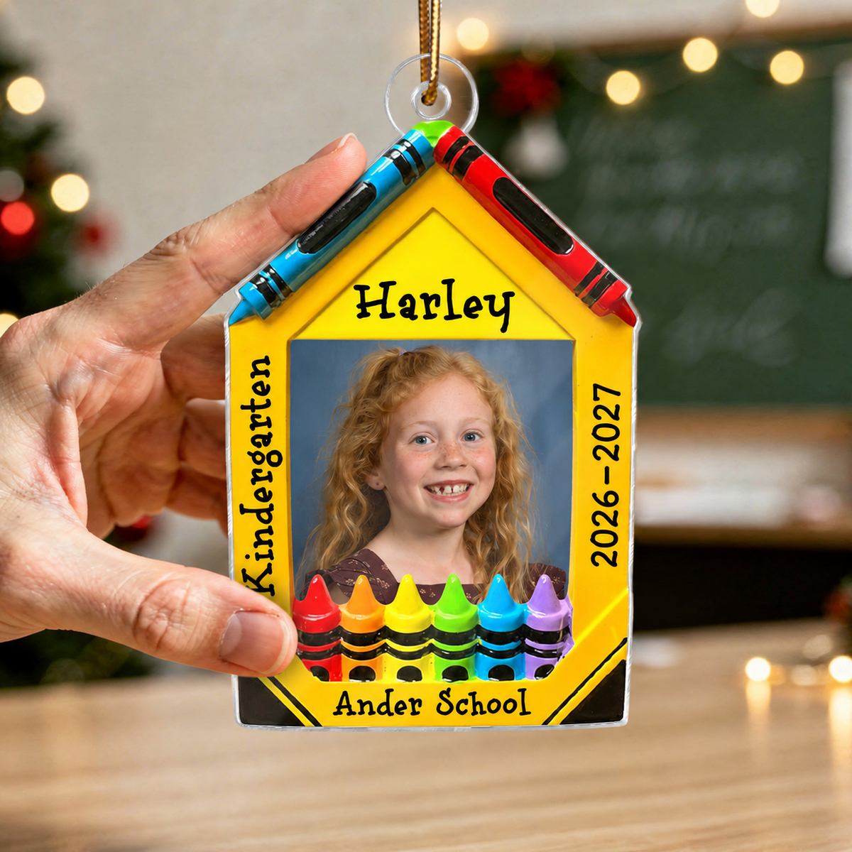 3D Effect Crayon Frame Custom Photo - Personalized Acrylic Ornament - PreK Kindergarten School Milestone Gift