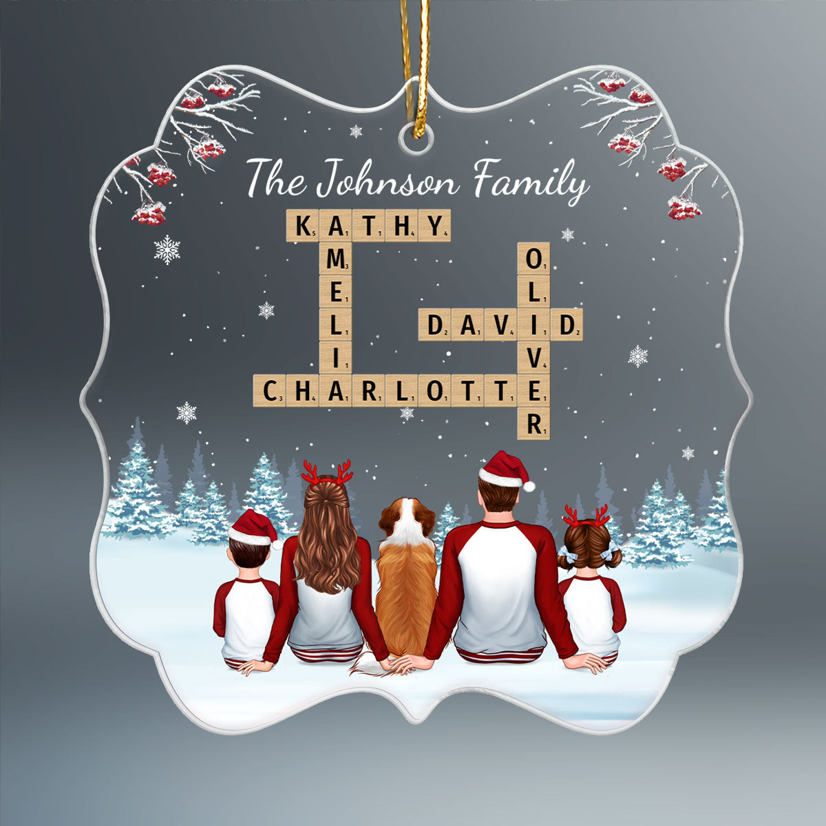 Family In Snow Crossword Puzzle Art Personalized Acrylic Ornament