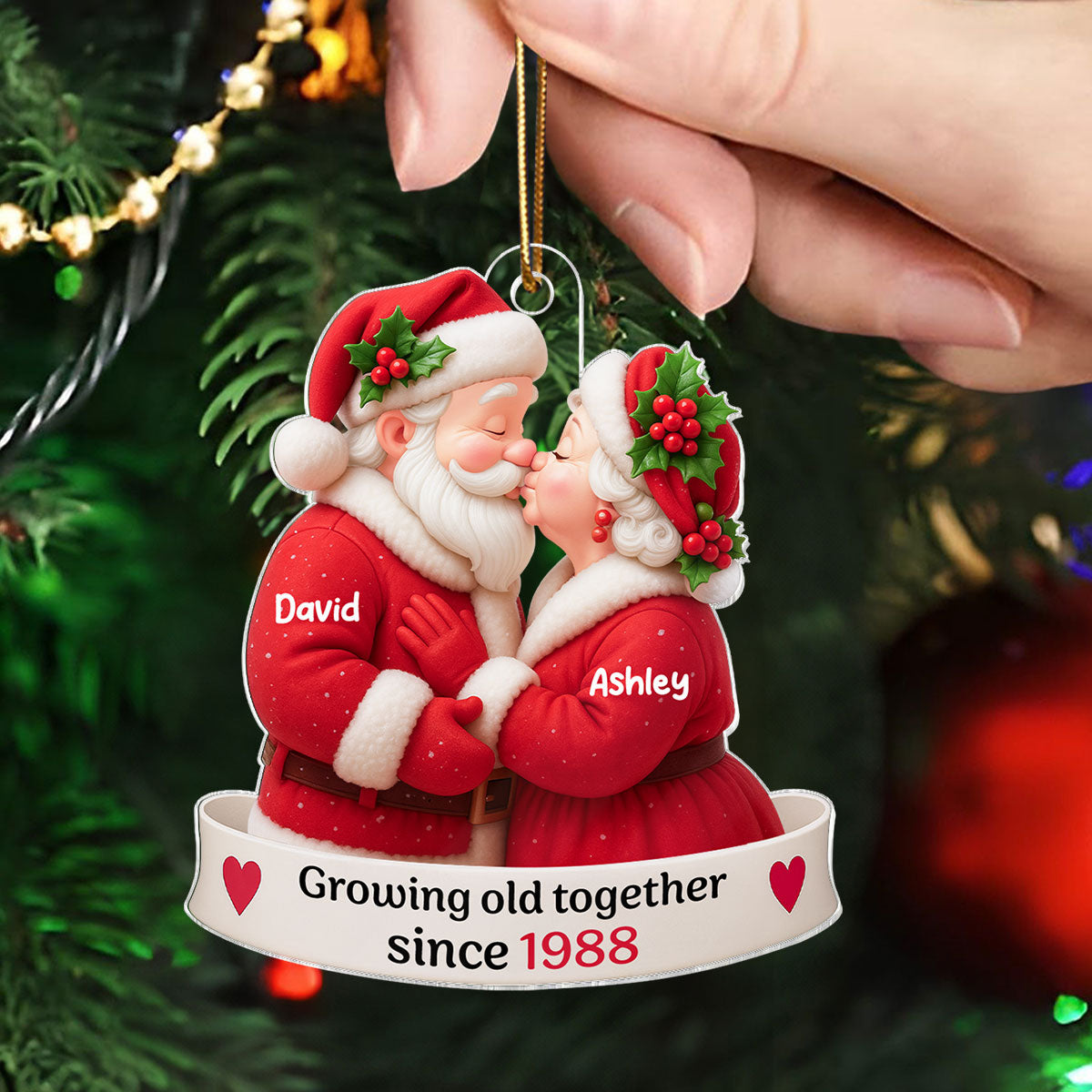 Santa Couple Growing Old Together Personalized Acrylic Ornament, Anniversary, Christmas Gift for him, Gift for her