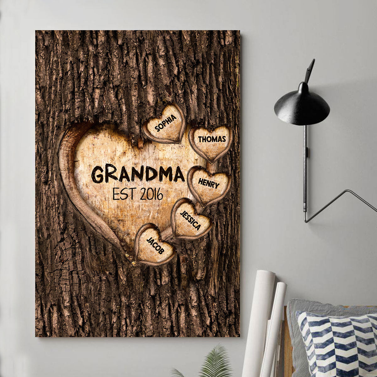 Grandma Mom Hearts Engraved Tree Personalized Vertical Poster