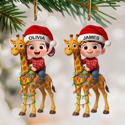 3D Effect Little Kid Favorite Animals Giraffe Christmas Personalized Acrylic Ornament