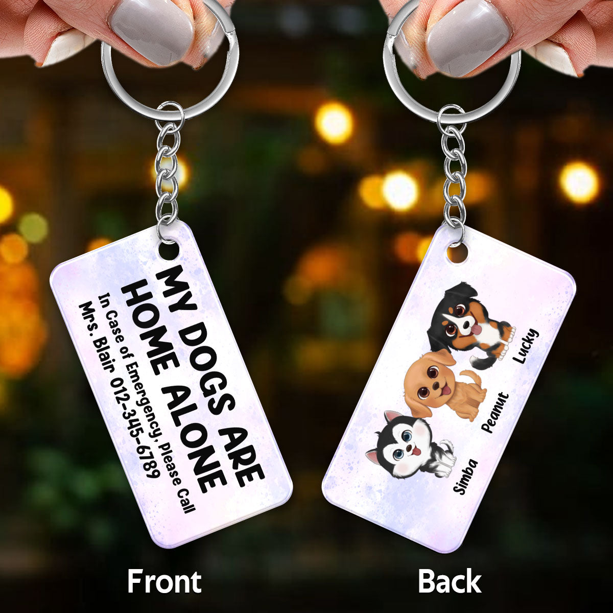 My Pets Home Alone Watercolor Dog Cat Personalized Acrylic Keychain