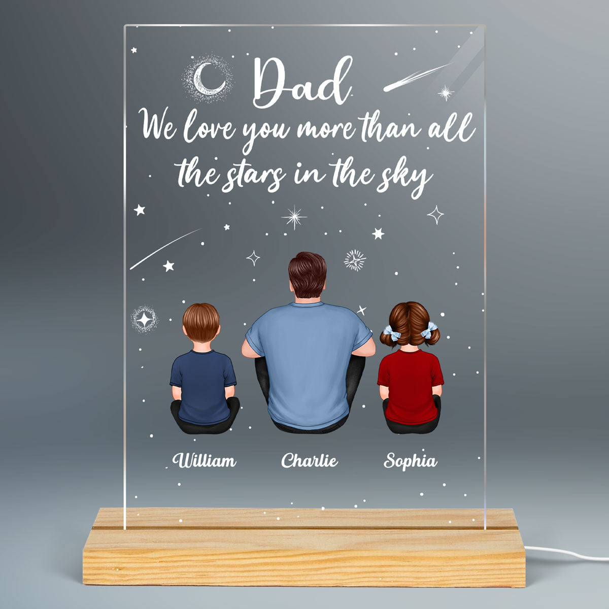 Dad We Love You More Than The Stars In The Sky Father‘s Day Gift Personalized Rectangle Acrylic Plaque LED Night Light