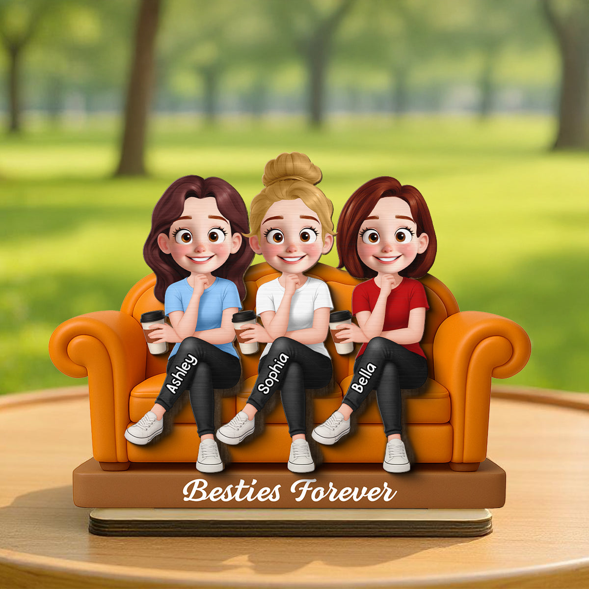 Besties Sitting On Sofa Personalized Wooden Standing Plaque, Gift for Besties, Sisters, Best Friends