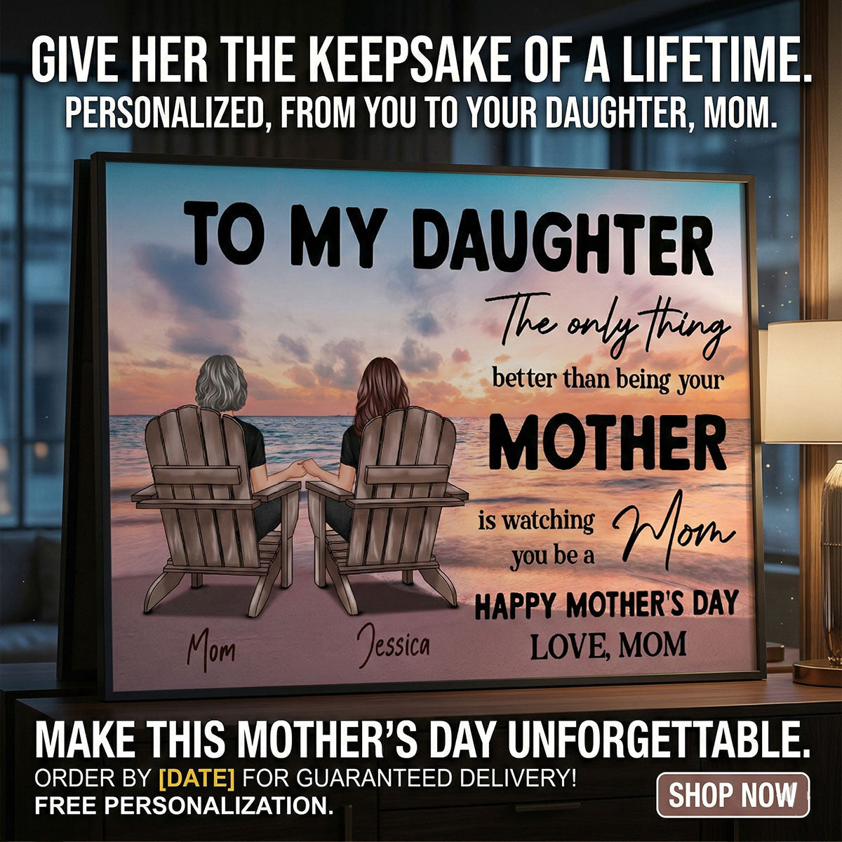 Beach Landscape To My Daughter From Mom Happy Mother's Day Personalized Poster, Gift For Daughter
