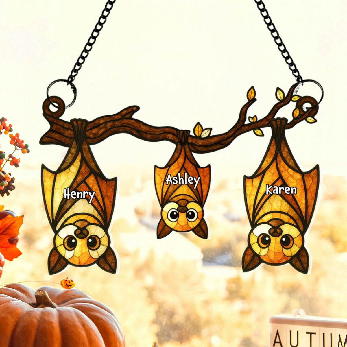 Bat Halloween Familly Hanging Personalized Acrylic Suncatcher