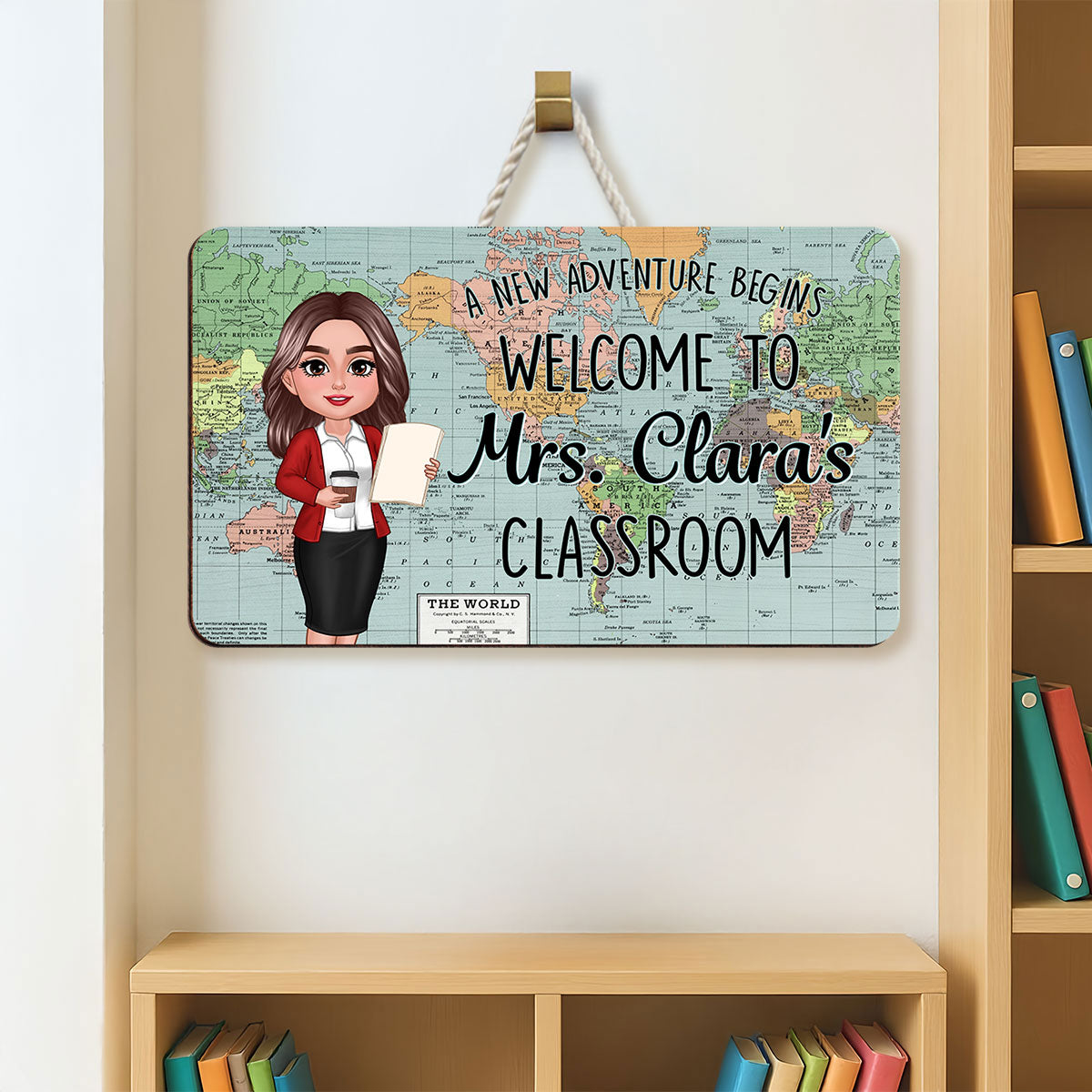 World Map Adventure Themed Welcome To Classroom Personalized Rectangle Door Hanger, Back To School, Classroom Decor