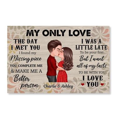 Vintage Flower Doll Couple Kissing The Day I Met You Personalized Horizontal Poster