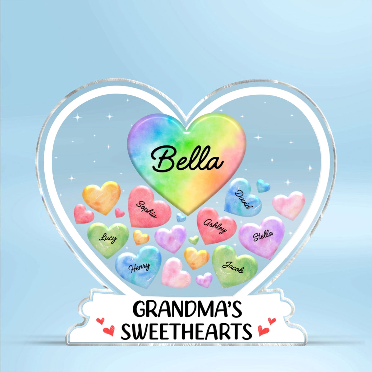 Grandma‘s Sweethearts Colorful Hearts In Heart Personalized Acrylic Block Plaque, Mother’s Day Gift For Grandma, Mom