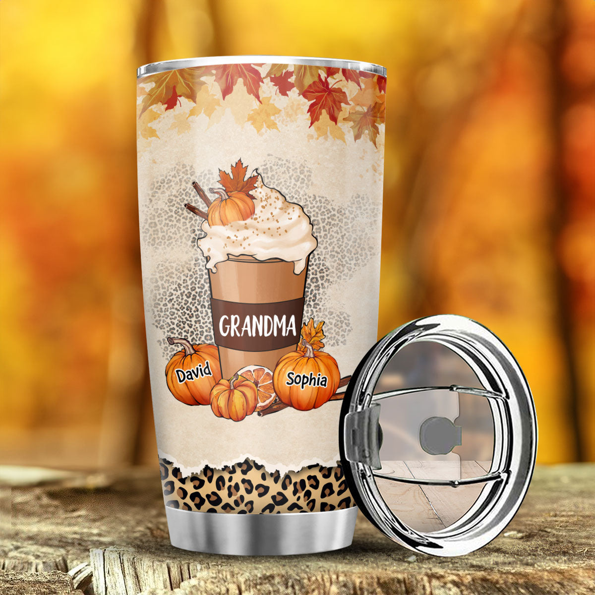 Grandma Pumpkin Spice Latte And Pumpkids Fall Season Personalized Tumbler