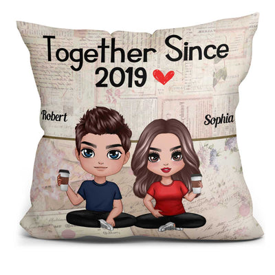 Doll Couple Sitting Together Since Floral Old Paper Personalized Pillow