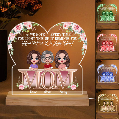 Mother Daughter On Flower Text Personalized Acrylic Custom Shape LED Night Light