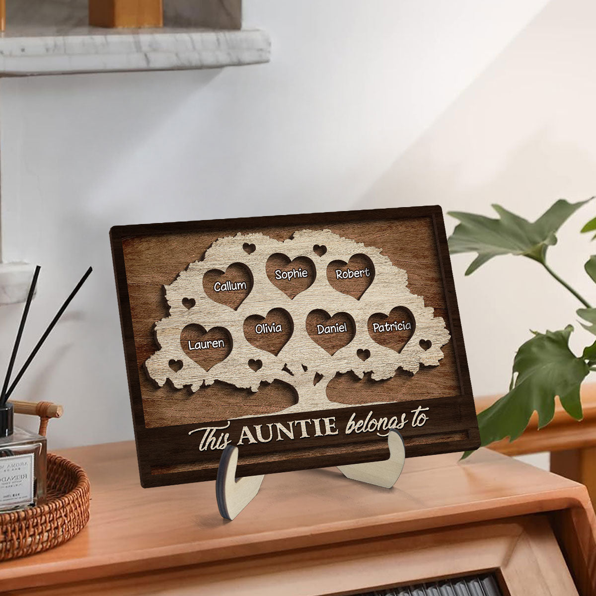 This Grandma Mom Belongs To Heart Tree Personalized 2-Layered Wooden Plaque, Heartfelt Mother's Day gift