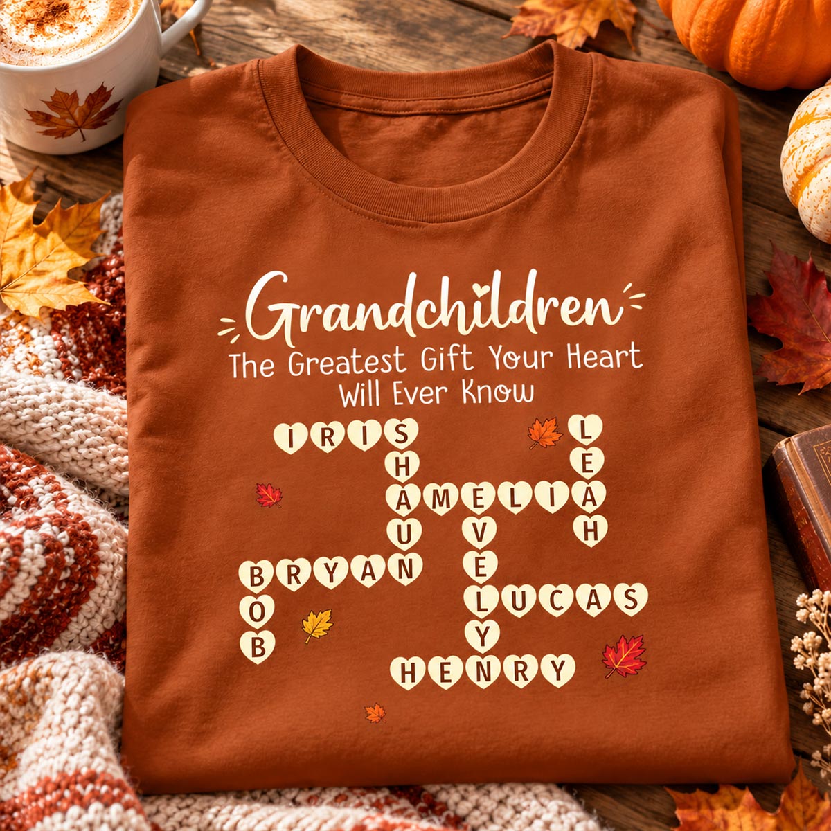 Grandkids Make Life Grand Crossword Puzzle Art - Personalized Shirt - Fall Season Cozy Gift For Grandma