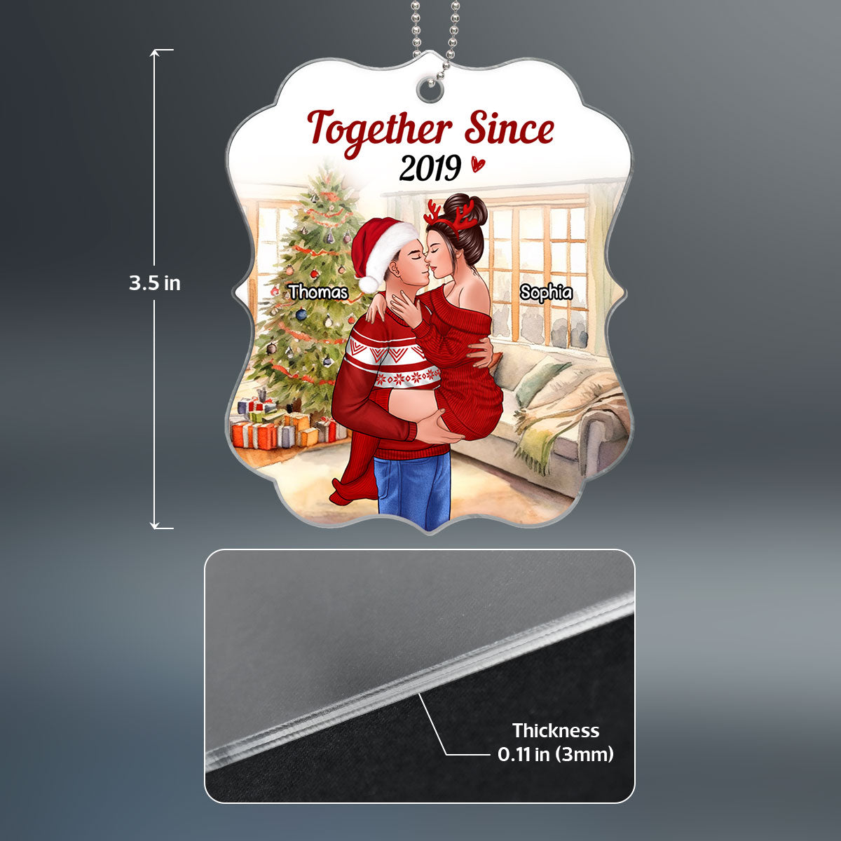 Couple Man Holding Woman Kissing Christmas Personalized Acrylic Ornament