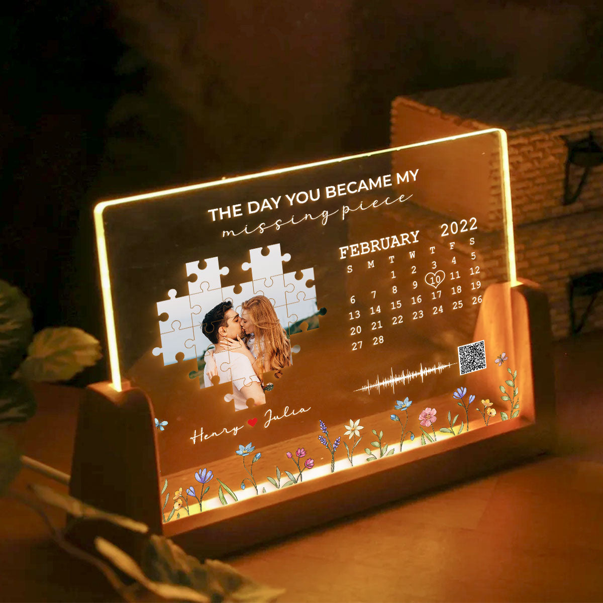 The Day I Found My Missing Piece Personalized Photo Night Light Plaque, Voice Recording Custom Message, Heartfelt Gift for him & for her