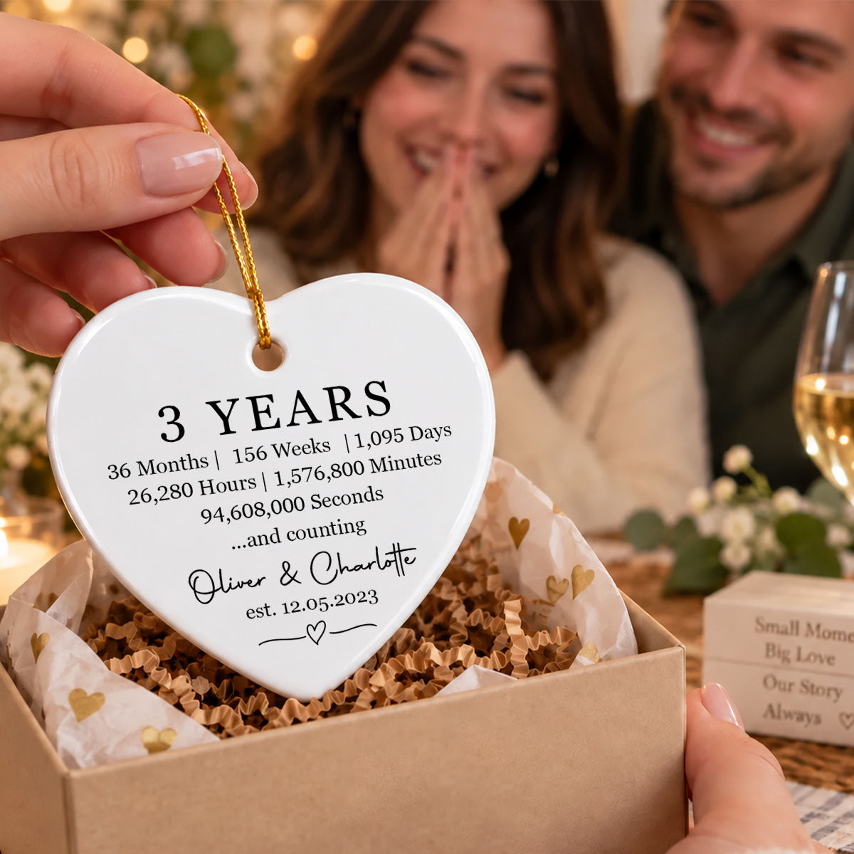 Custom Wedding Date Milestone - Personalized Ceramic Ornament - Christmas Anniversary Gift for Her, Gift for Him, Relationship Keepsake