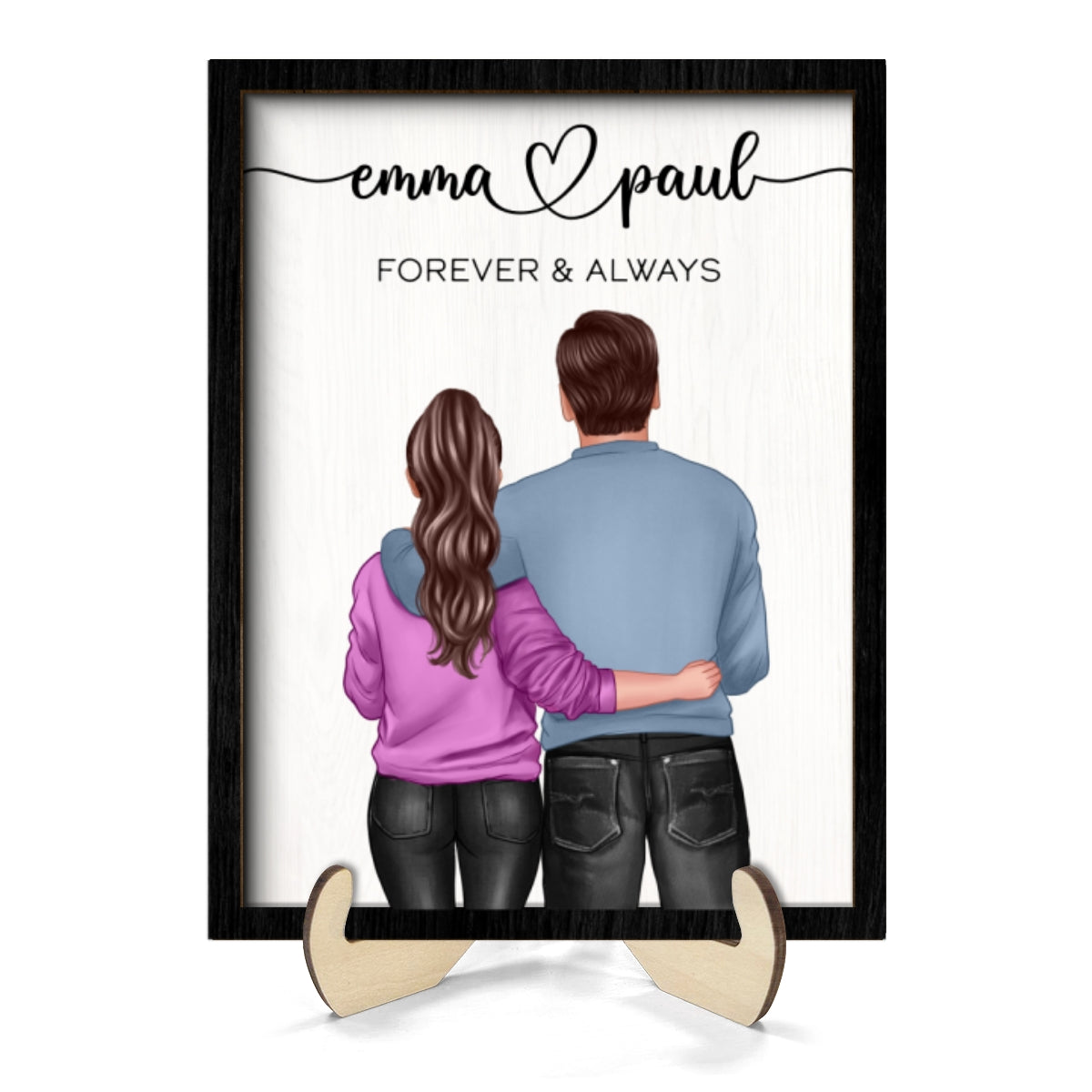 Couple Forever & Always Standing Back View Valentine‘s Day Gift For Him Gift For Her Personalized 2-Layer Wooden Plaque