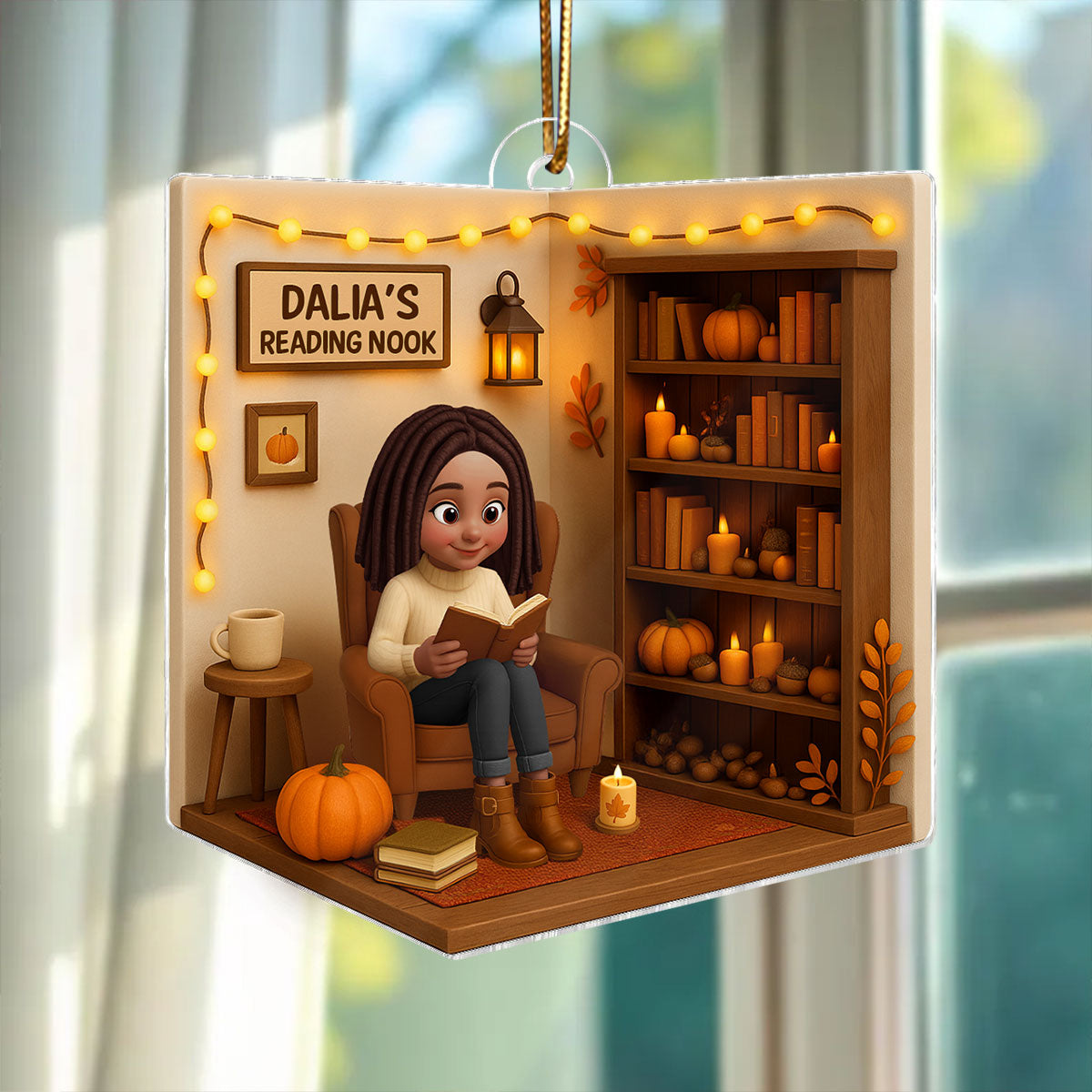 Reading Nook Cozy Season Personalized 3D Effect Acrylic Ornament