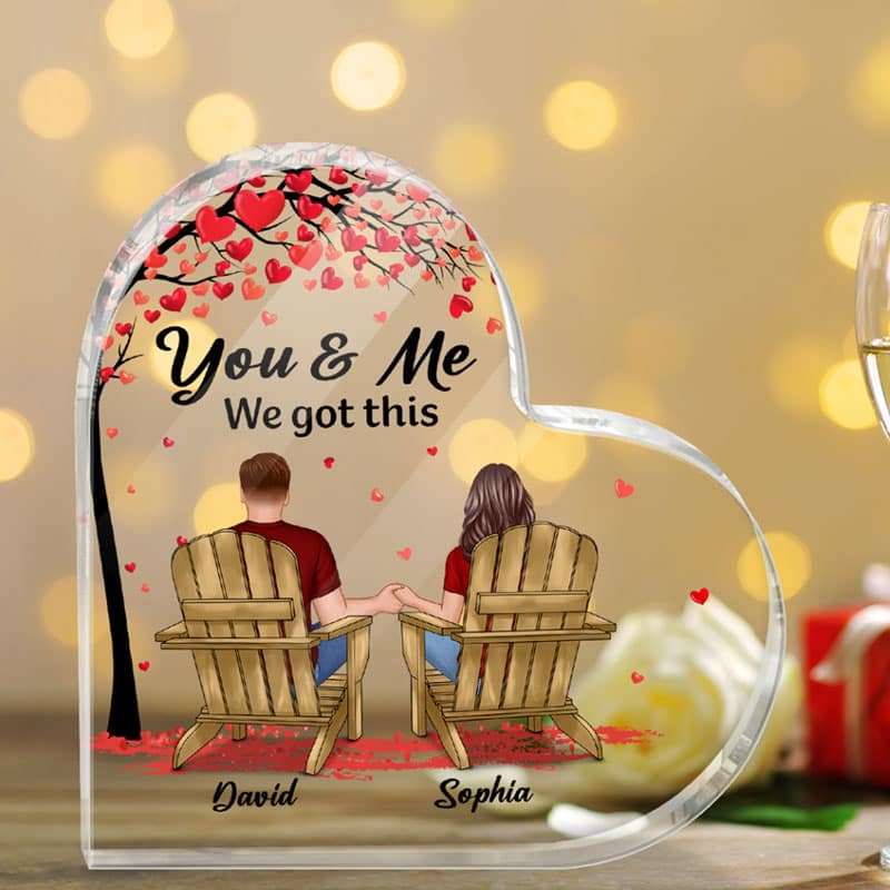 Couple Sitting Back View Under Tree Personalized Heart Plaque