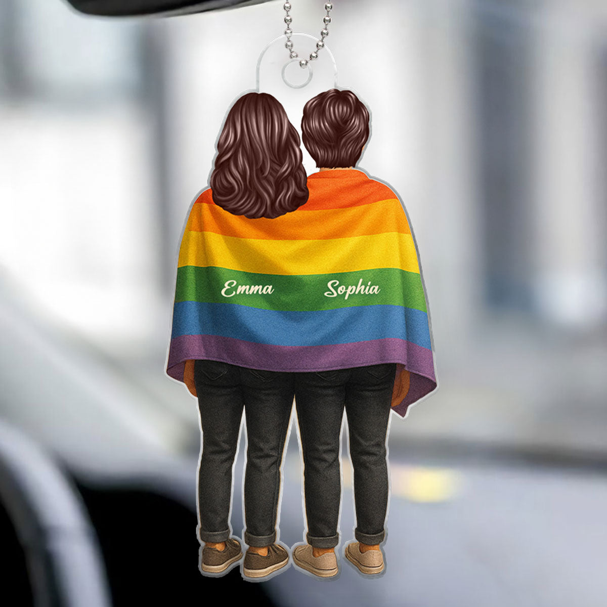 Pride Month LGBT Couple Love Wins Personalized Acrylic Car Hanger, Gift For Couple