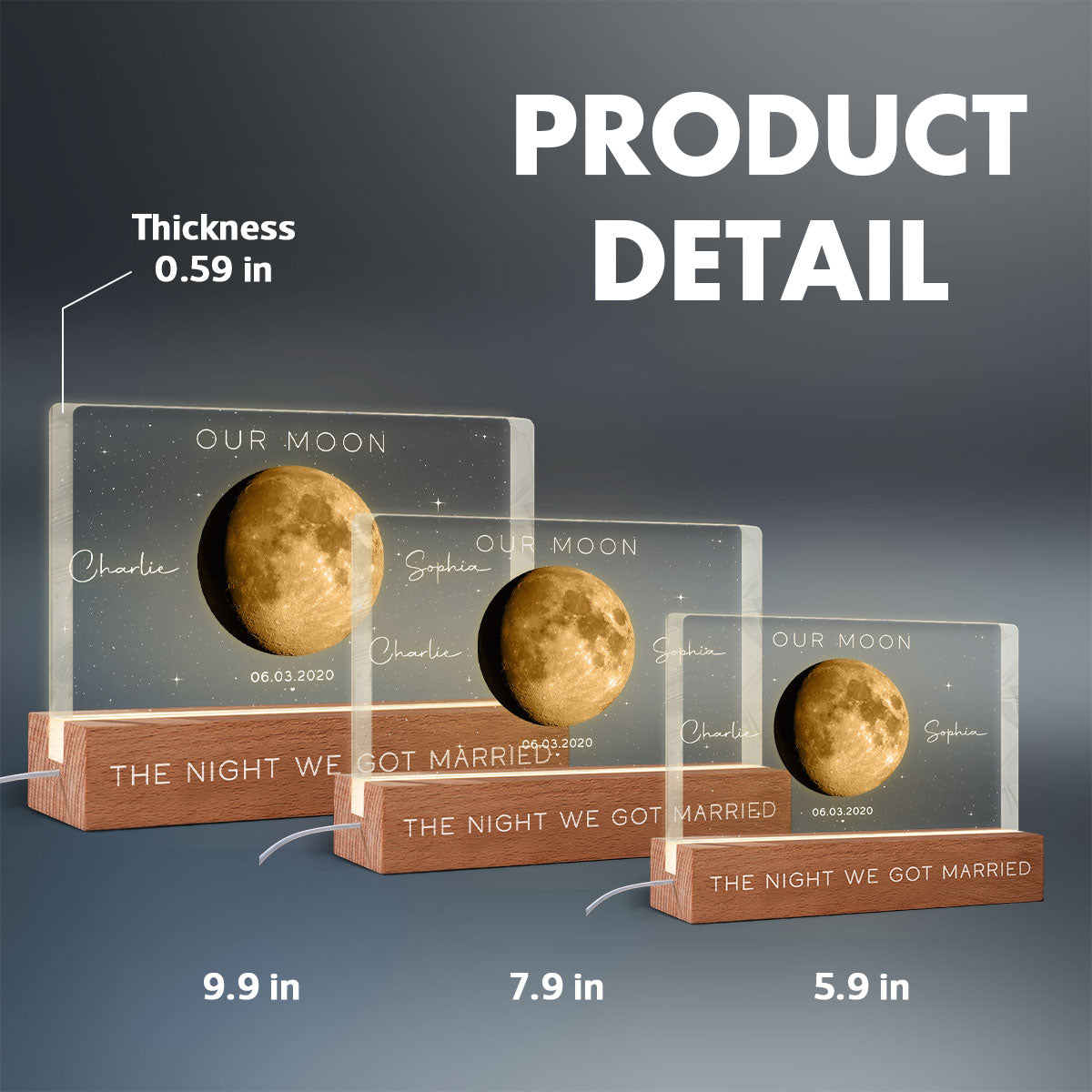 Our Moon Special Day Custom Moon Phase - Personalized Acrylic Block LED Night Light - Valentine's Day Gift For Couple