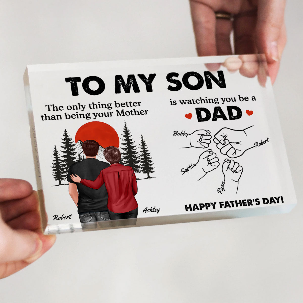 Retro Vintage Sunset To My Son Watching You Be A Dad - Personalized Acrylic Block Plaque - Father's Day Gift For Son