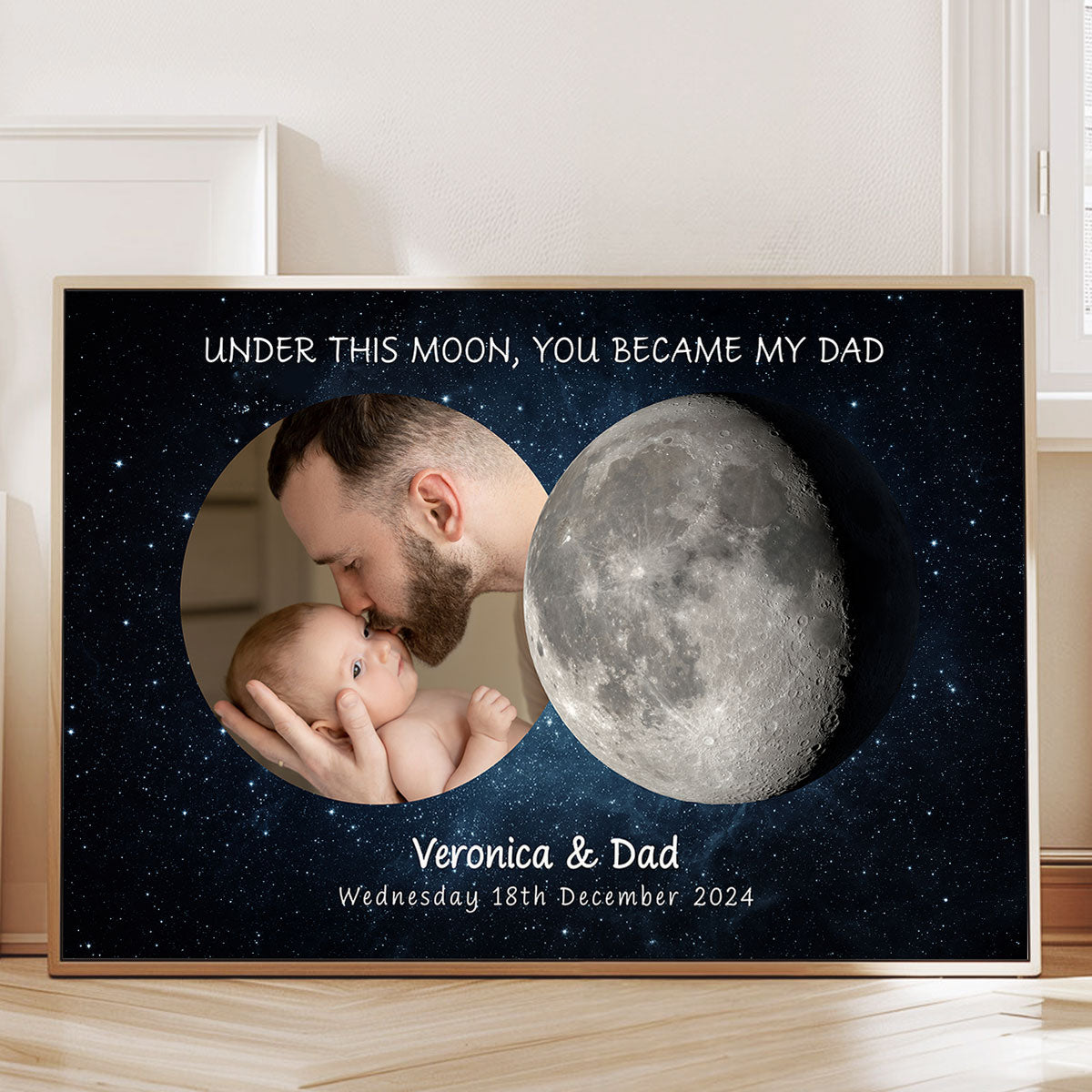 Under This Moon You Became My Mom Dad Moon Phase Art Gift For New Parents Personalized Poster