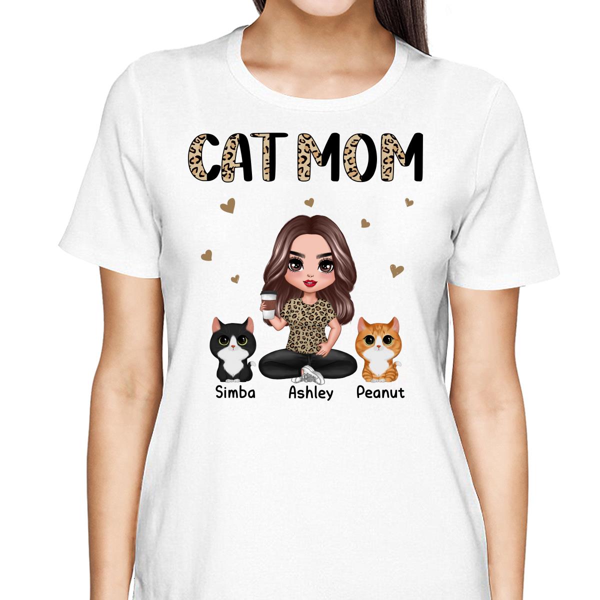 Half Leopard Cat Mom Doll Woman Sitting With Watercolor Cute Cats Personalized Shirt