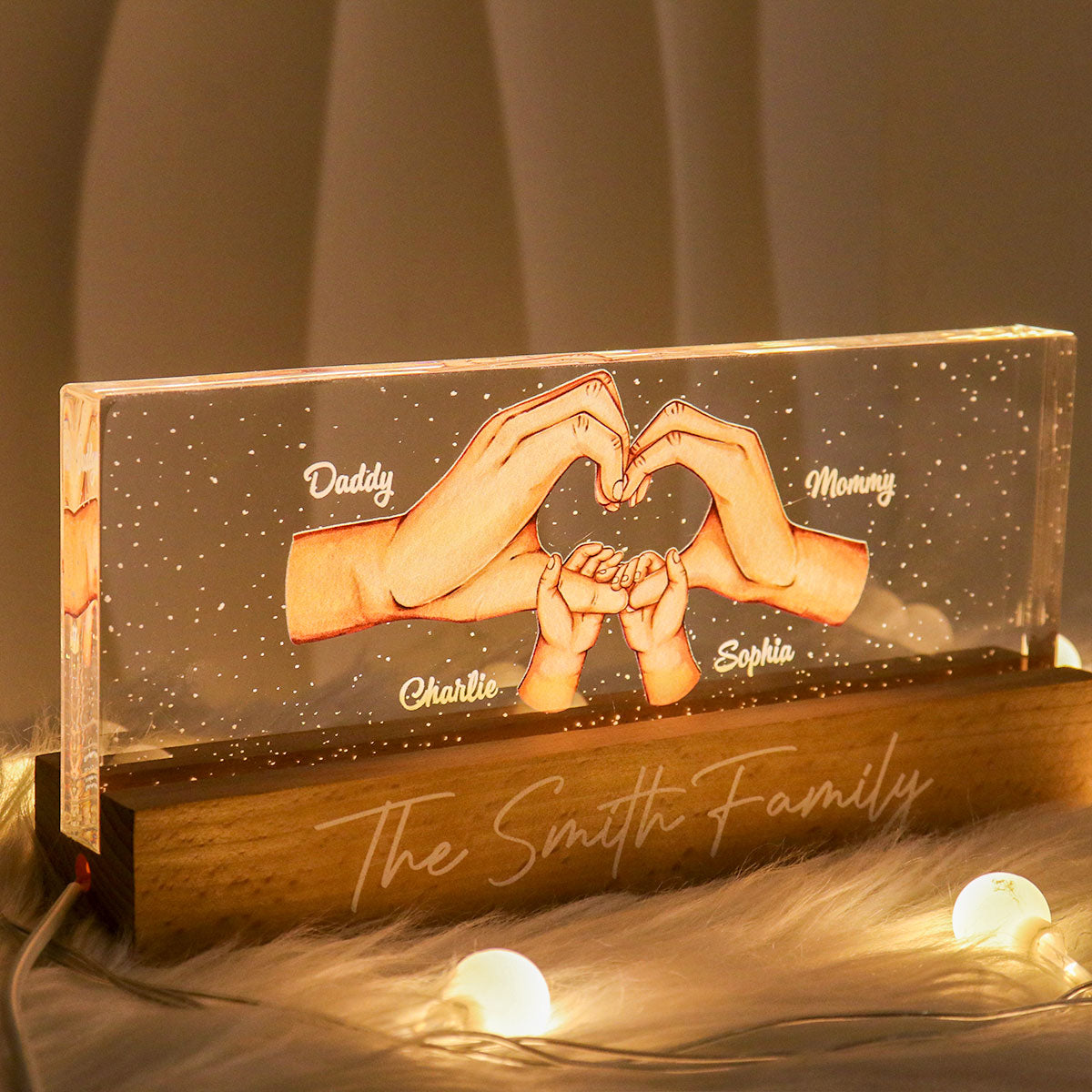 Family Heart Hands Gift Father's Day Gift Personalized Acrylic LED Night Light