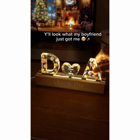 Couple Initials Floral Theme - Personalized Acrylic Block Plaque LED Night Light - Gift For Her, Gift For Him